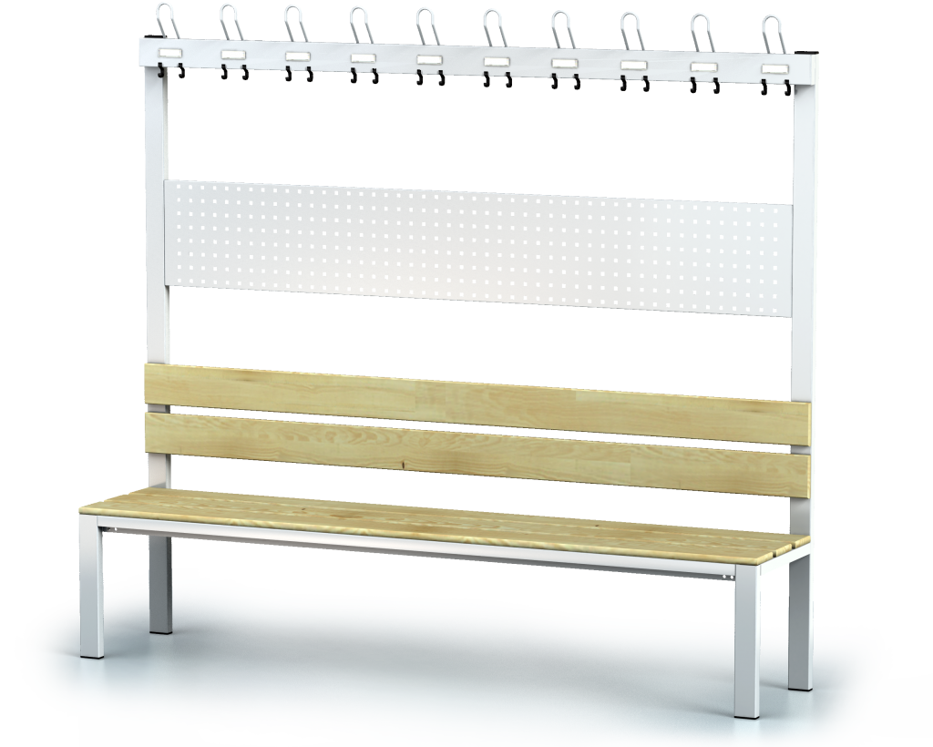 Benches with backrest and racks, spruce sticks -  basic version 1800 x 2000 x 430